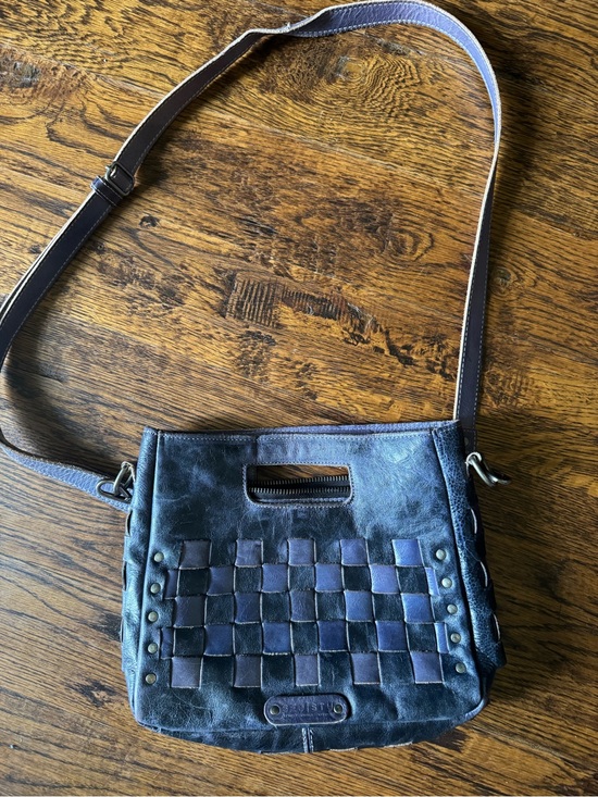 Bed Stu Handbags - Bed Stu Blue Purple Orchid Woven Leather Crossbody with Distressed Finish